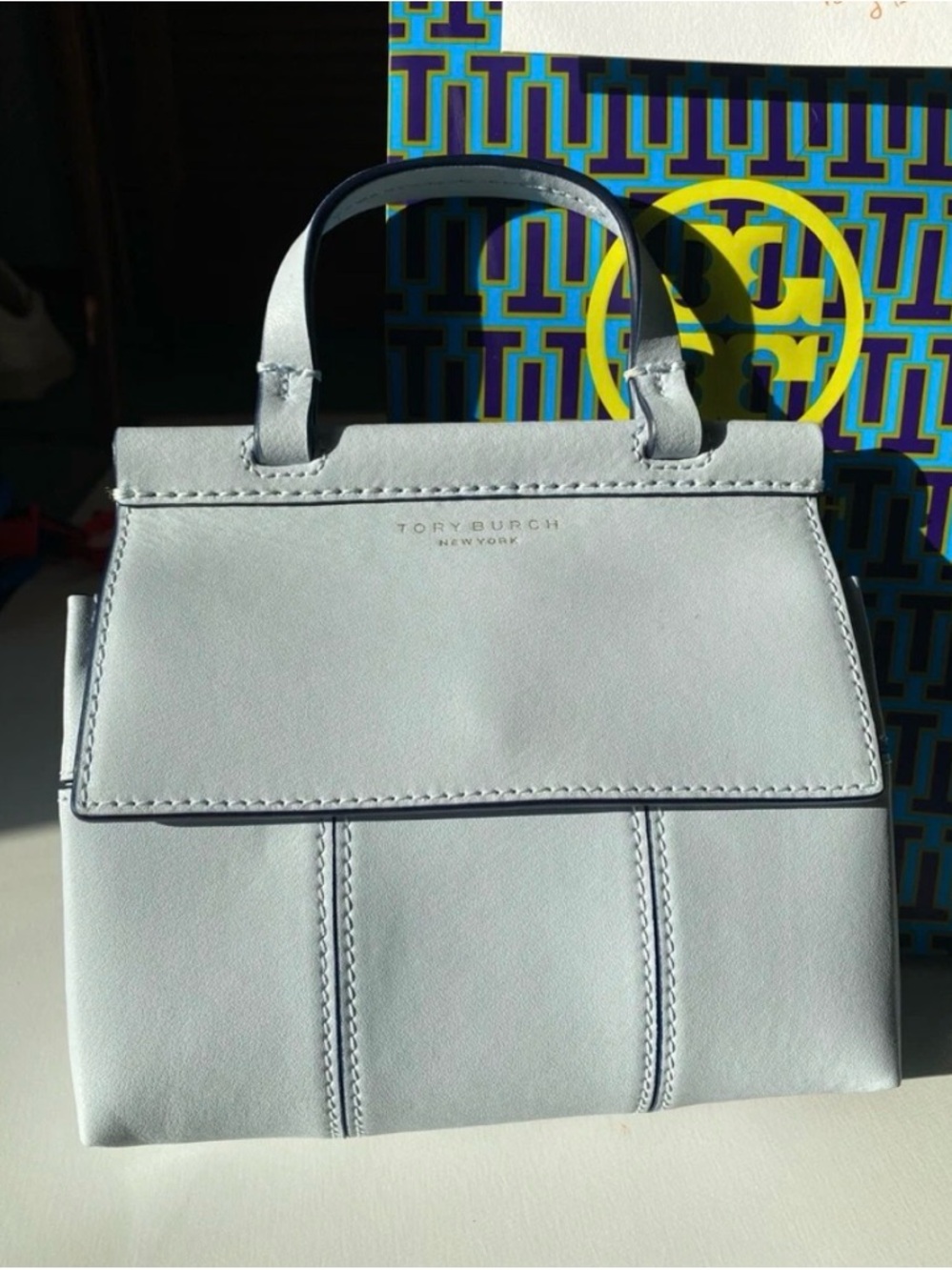 Tory Burch Bag, Soft Blue, Small Leather Handbag, Crossbody w Adjustable Strap